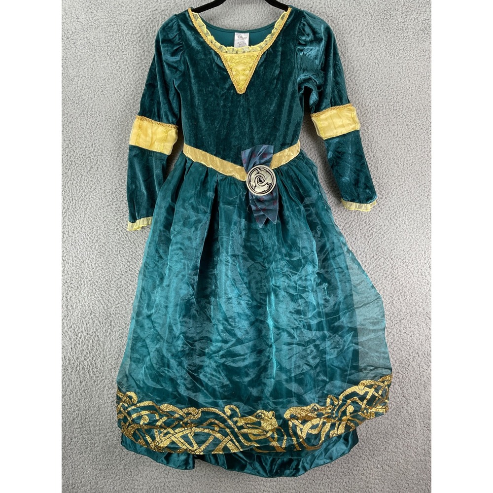 Disney Merida Brave Costume Kids 9/10 Teal Gold Princess Dress Up Halloween